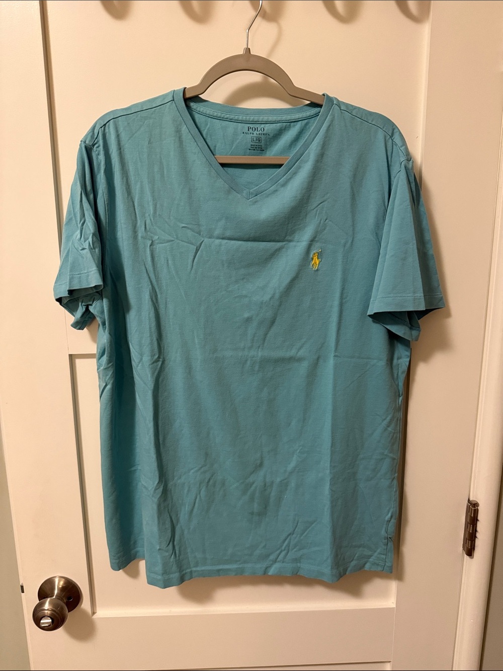 Polo by Ralph Lauren Aqua V-Neck Tee with Yellow Pony Logo